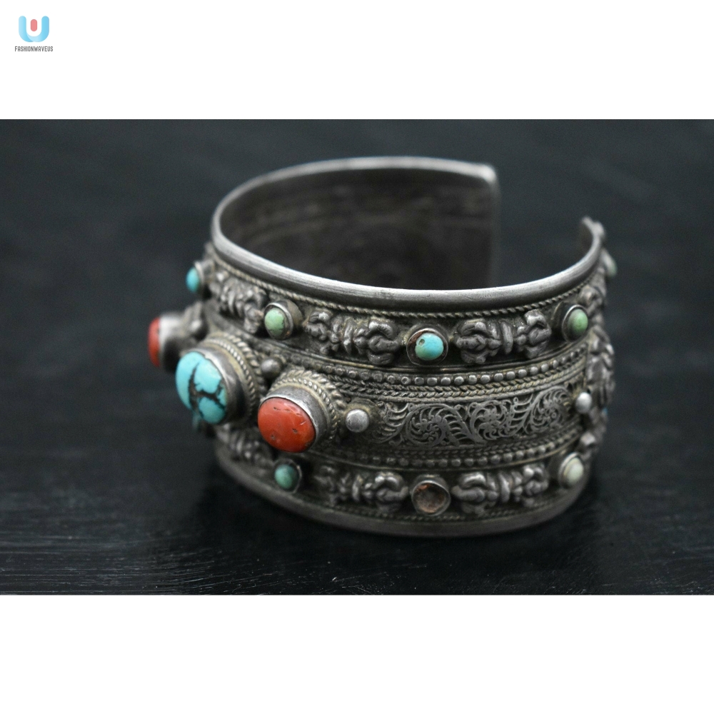 Antique Handmade Turquoise And Coral Bracelet Cuff  Tgv
