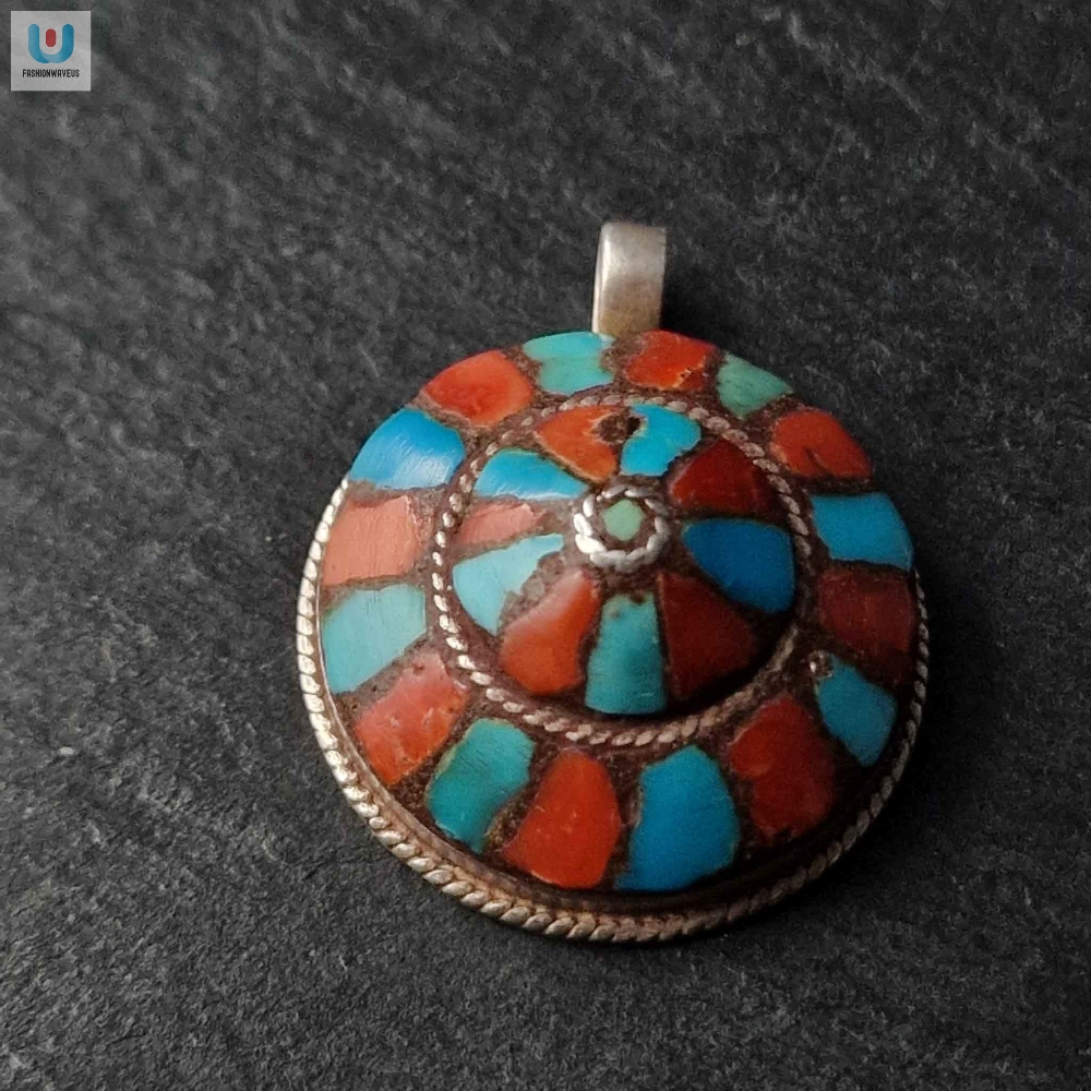 Handcrafted Turquoise And Coral Inlay Silver Sterling Pendant  Tgv