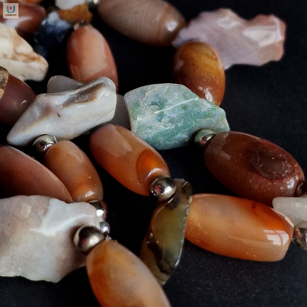 Oneofakind Unique Agate Bead With Mixed Stone Chunks Necklace  Tgv