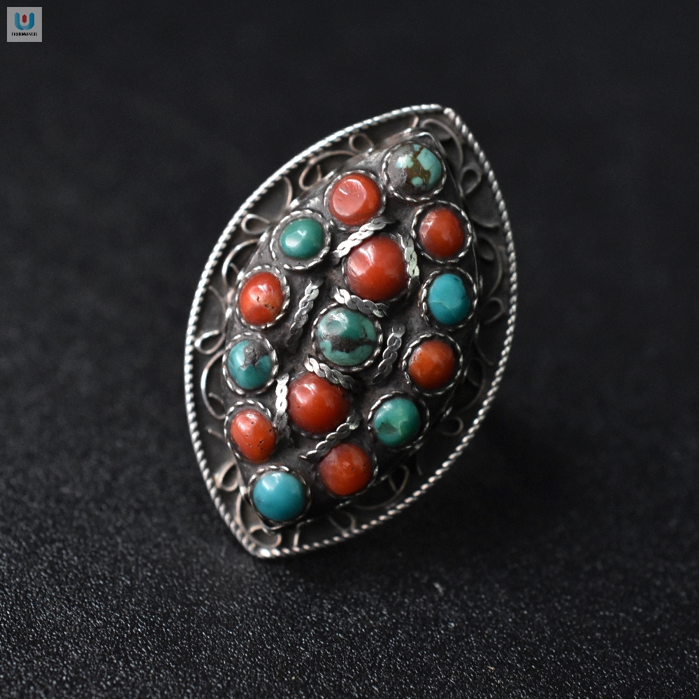Vintage Turquoise Tibetan Silver Ring Ring Size  Uk M12  Tgv