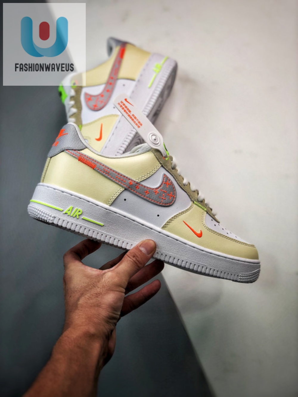 Nike Air Force 1 Low Just Stitch It White Tan Neon Fb1852111 
