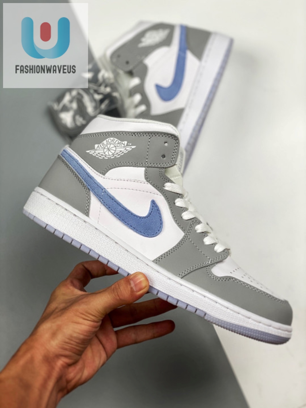 Air Jordan 1 Mid White Grey Blue With Icy Soles 