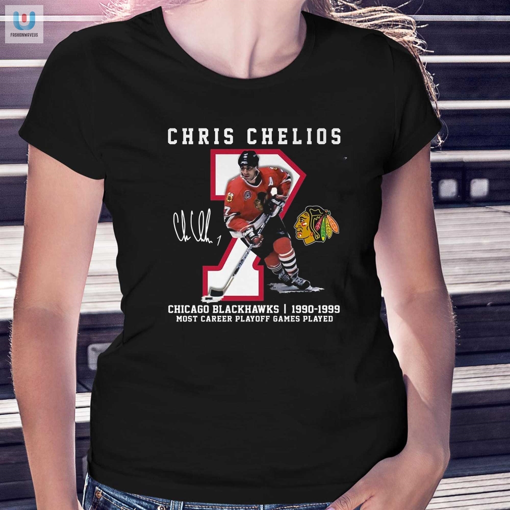 Chris Chelios Chicago Blackhawks 19901999 Most Career Playoff Games Played Tshirt 