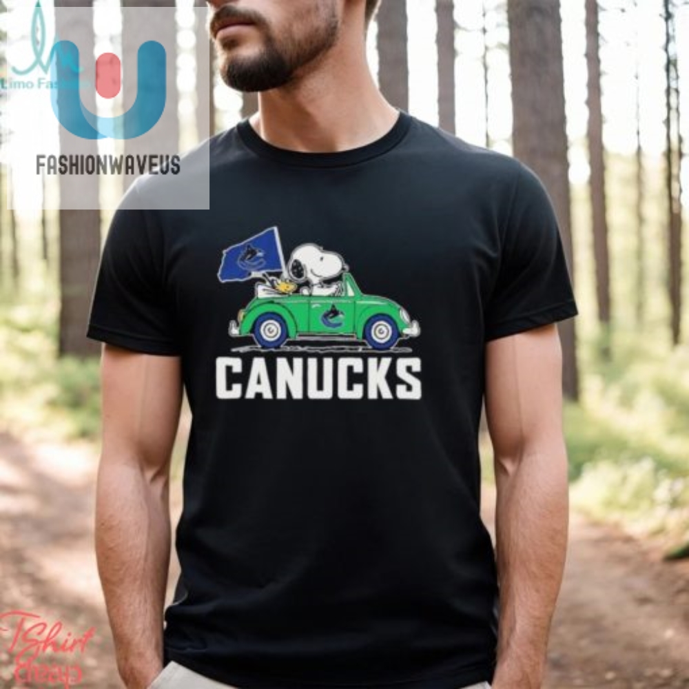 Peanuts Snoopy And Woodstock On Car Vancouver Canucks Hockey Shirt 