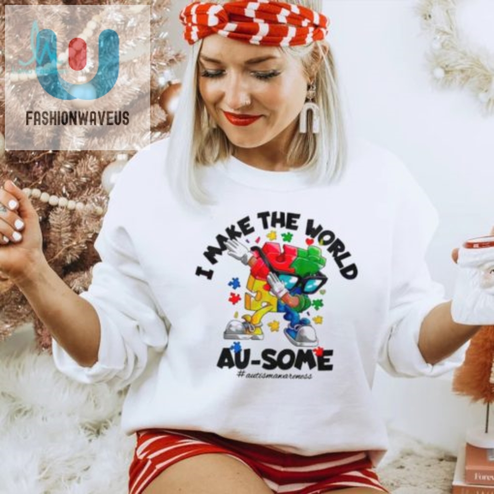 Autism Dabbing I Make The World Ausome Puzzle Piece Shirt fashionwaveus 1