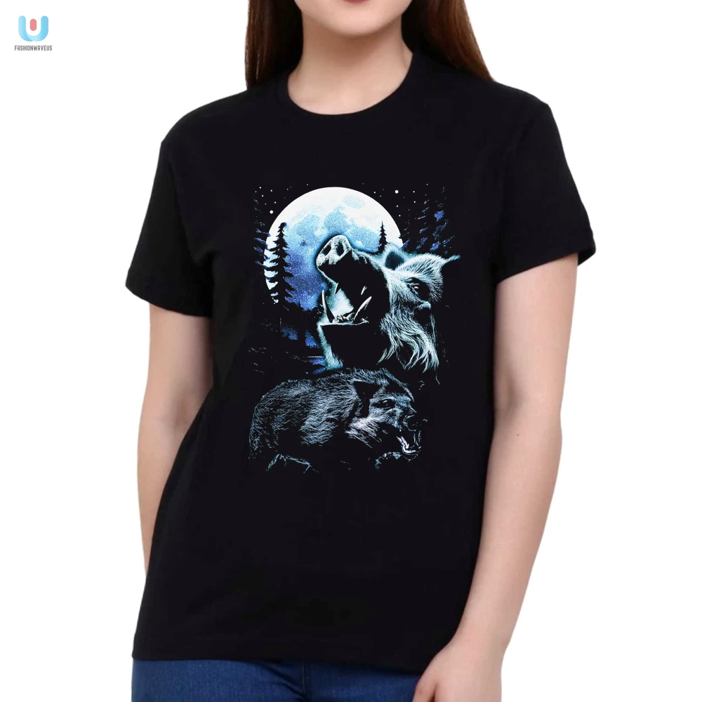 Funny Wild Boar Howling Moon Mens Tee  Standout Style