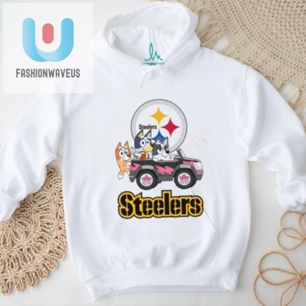 Bluey Rides With Steelers Funny Car Shirt Awesomeness