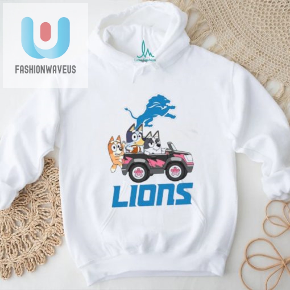 Bluey Rides With Detroit Lions Humor  Fun Car Shirt