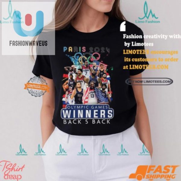 5X Champs Usa Hoops Paris 2024 Tee With Swagger fashionwaveus 1