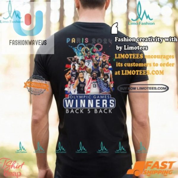 5X Champs Usa Hoops Paris 2024 Tee With Swagger fashionwaveus 1 1