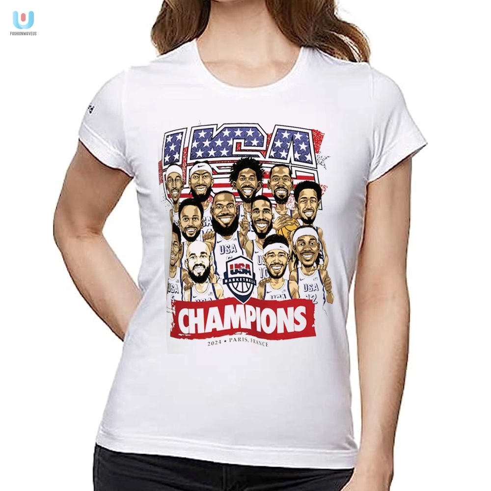 Funny 2024 Usa Mens Basketball Gold Medal Caricature Tee