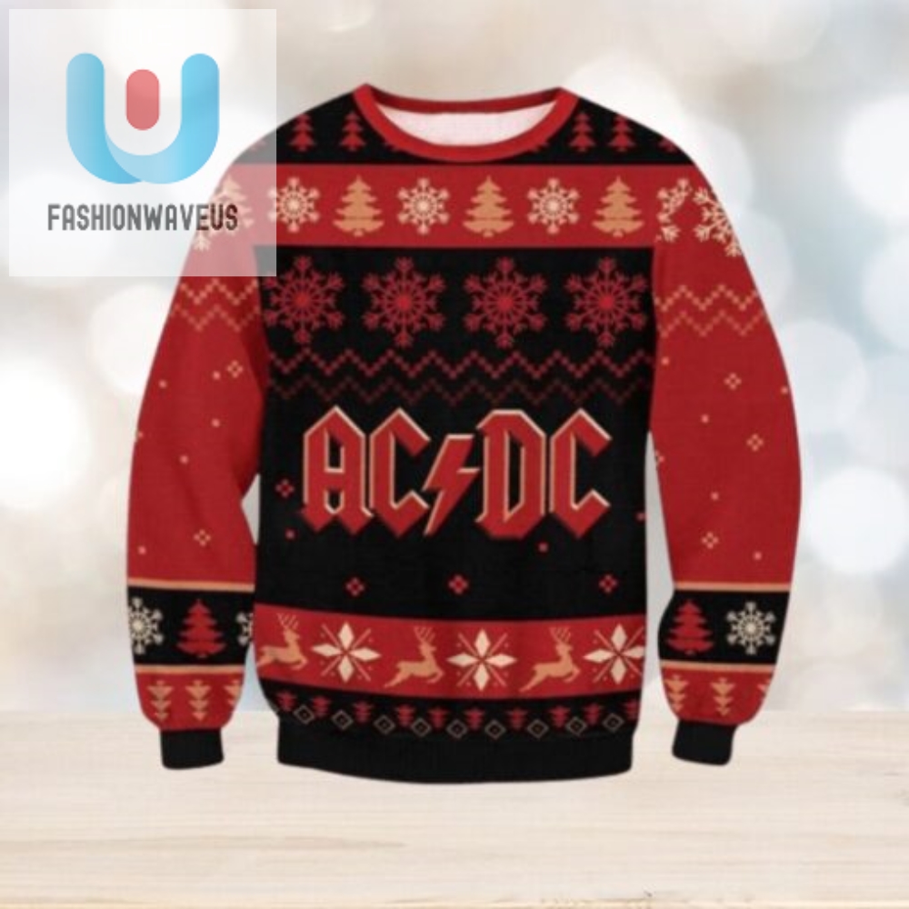 Rock Your Xmas In Acdc Reindeer Snowflake Ugly Sweater