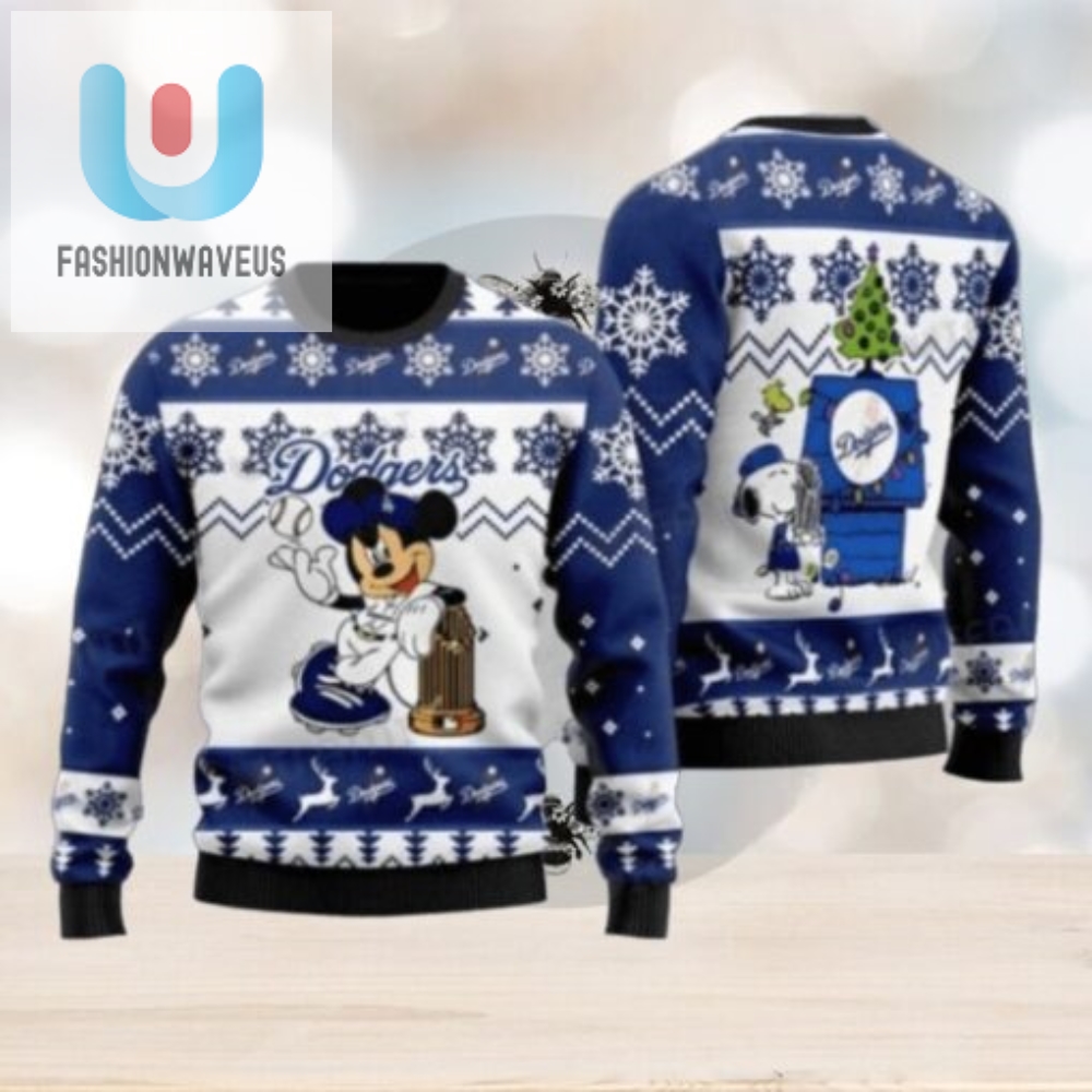 Minnie Mouse Dodgers Ugly Christmas Sweater With Trophy 