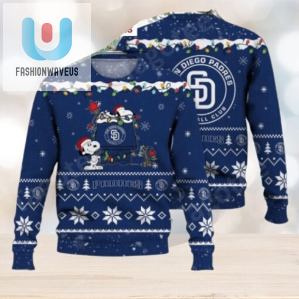 San Diego Padres Ugly Sweater With Cute Snoopy And Christmas Lights 