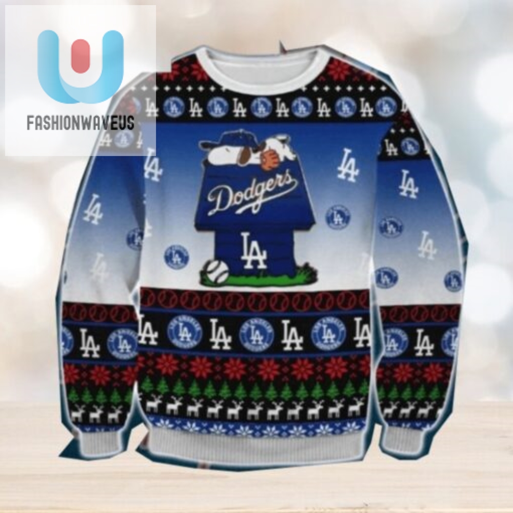 Snoopy On Doghouse Dodgers Ugly Christmas Sweater 