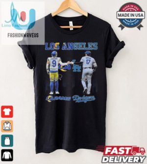 Official Los Angeles Rams Los Angeles Dodgers The Rivals In The City 2024 Signatures Shirt fashionwaveus 1 2