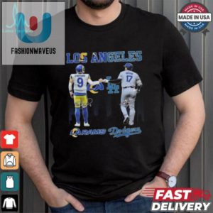 Official Los Angeles Rams Los Angeles Dodgers The Rivals In The City 2024 Signatures Shirt fashionwaveus 1 3