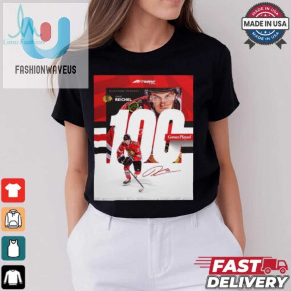 Chicago Blackhawks Milestone Moments Lukas Reichel 100 Games Played Signature Poster T Shirt 