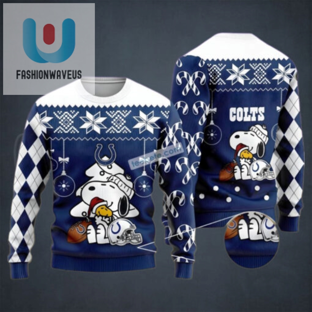 Snoopy And Woodstock Indianapolis Colts Blue Cheap Ugly Christmas Sweater 