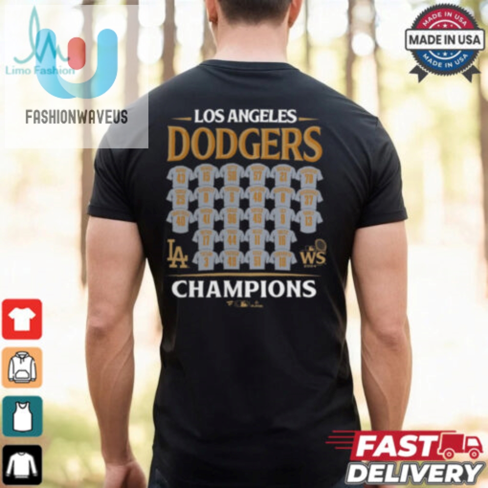 Los Angeles Dodgers Fanatics Black 2024 World Series Champions Roster T Shirt 