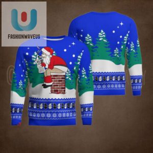 Funny Santa Sits On The Chimney Ugly Christmas Sweater Blue fashionwaveus 1 1