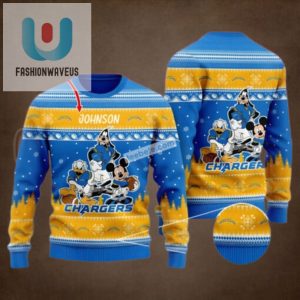 Personalized Donald Mickey Mouse Goofy Los Angeles Chargers Blue Ugly Xmas Sweater fashionwaveus 1 1