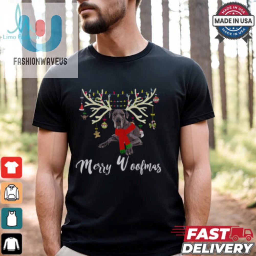 Christmas Dog Lover Gift Shirt Merry Woofmas Great Dane Reindeer 