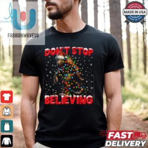 Christmas Bigfoot Dont Stop Believing Santa Hat Lights Tees T Shirt Recovered fashionwaveus 1 1