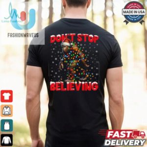 Christmas Bigfoot Dont Stop Believing Santa Hat Lights Tees T Shirt Recovered fashionwaveus 1 2