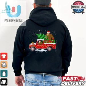 Santa Bigfoot Riding Red Truck Xmas Tree Merry Christmas T Shirt Recovered fashionwaveus 1 3