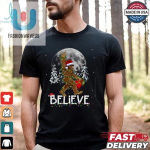 Santa Bigfoot Christmas Lights Funny Sasquatch Believe Xmas T Shirt Recovered fashionwaveus 1 1