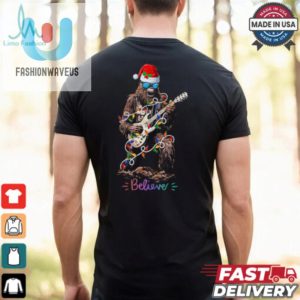 Santa Bigfoot Christmas Rock Roll Believe Playing Guitar T Shirt Recovered fashionwaveus 1 2