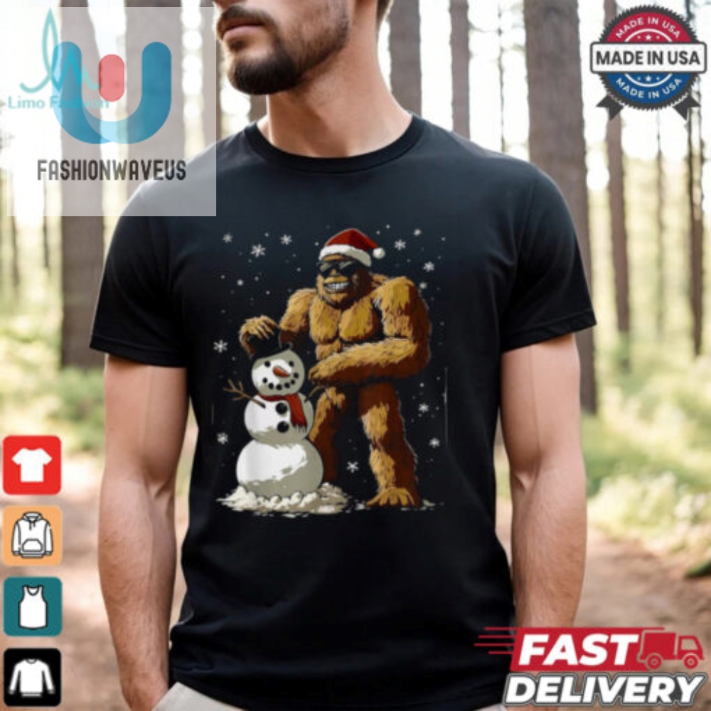 Bigfoot Santa Snowman Kids Boys Men Xmas Christmas Graphic T Shirt Recovered 