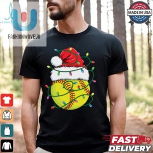 Funny Christmas Softball Santa Hat Womens Girls Xmas Lights Softball T Shirt Recovered fashionwaveus 1 1