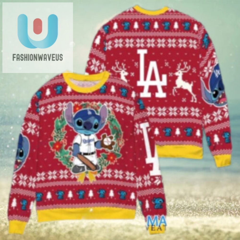 Stitch Dodgers Christmas Ugly Sweater  Red And Yellow 