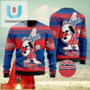 Snoopy Dabbing Dodgers Red And Blue Striped Ugly Sweater fashionwaveus 1 1