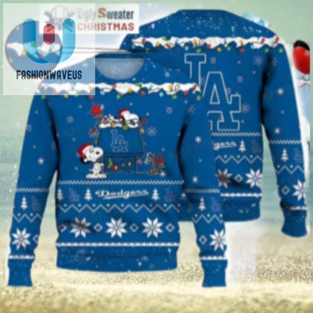 Snoopy And La Dodgers Ugly Christmas Sweater With Holiday Lights 