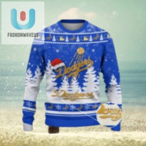 Santa Hat Dodgers Logo Blue Christmas Sweater fashionwaveus 1 1