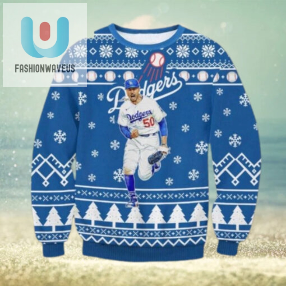 Mookie Betts Running Dodgers Snowflake Christmas Sweater 