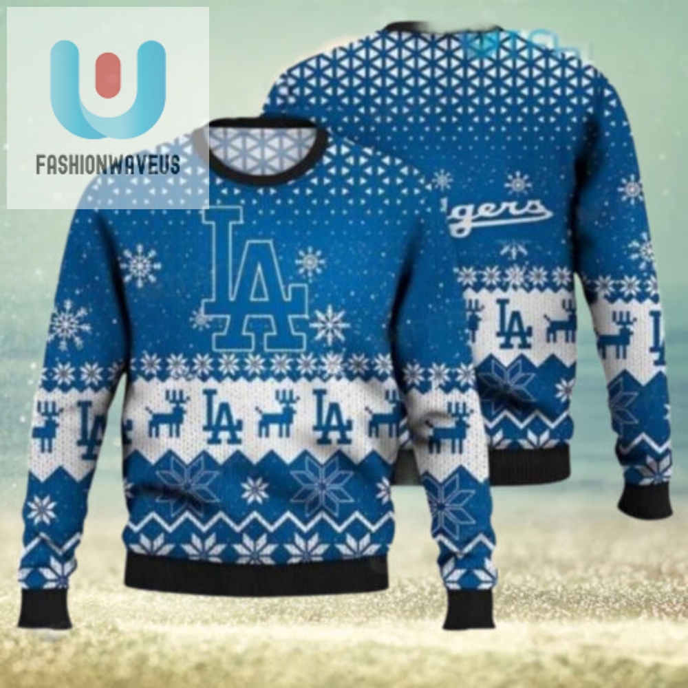 Los Angeles Dodgers Ugly Christmas Sweater With Reindeer Pattern 