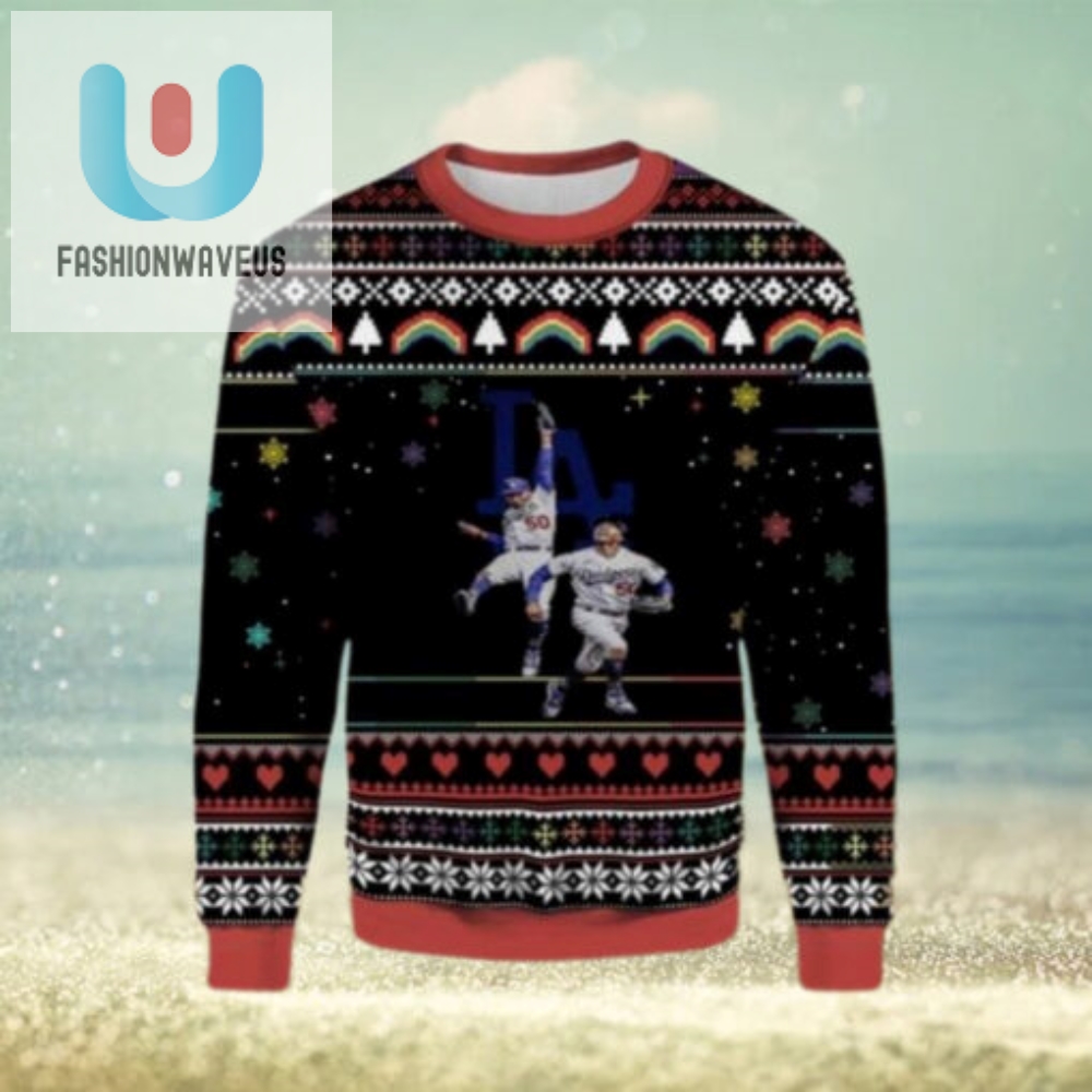 Los Angeles Dodgers Double Play Action Festive Ugly Sweater 