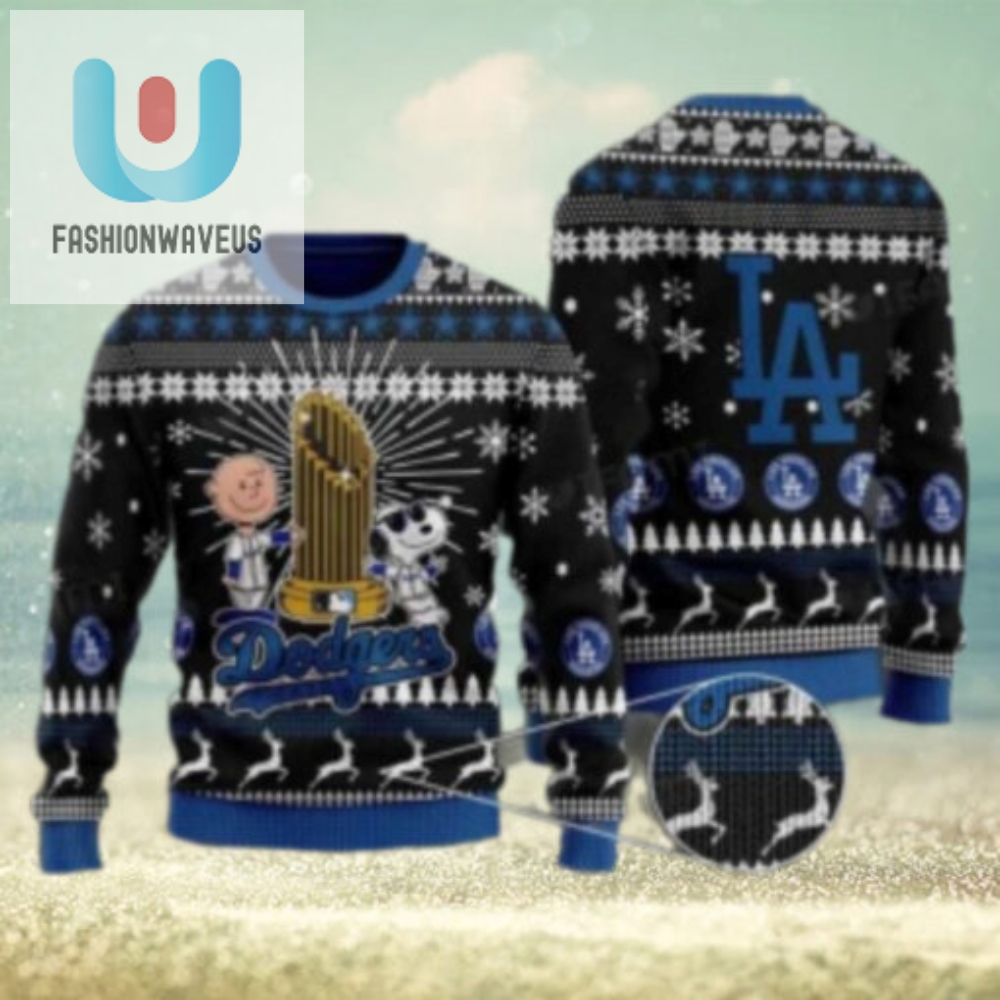 La Dodgers World Series Trophy Ugly Christmas Sweater With Charlie Brown 