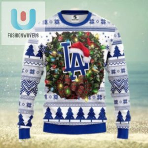 La Dodgers Logo With Santa Hat Wreath Christmas Sweater fashionwaveus 1 1