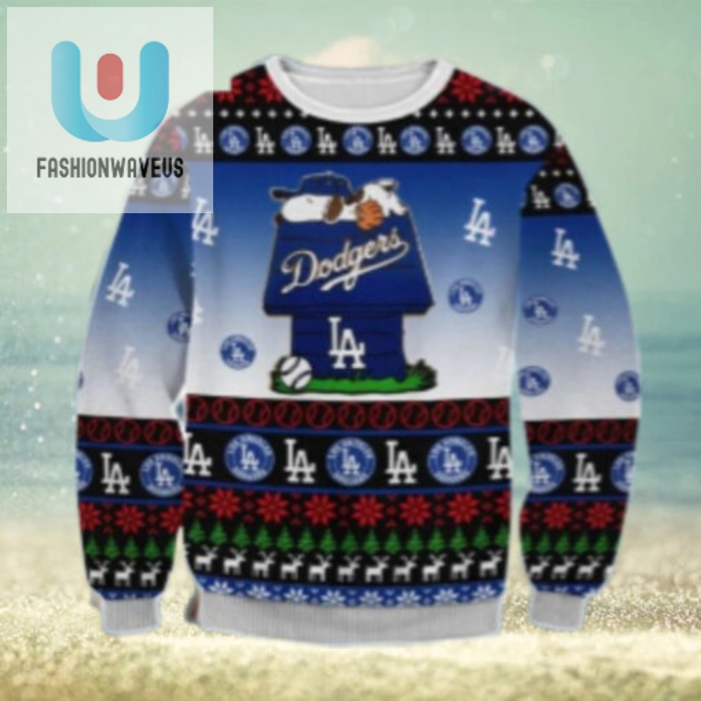 Snoopy On Doghouse Dodgers Ugly Christmas Sweater 