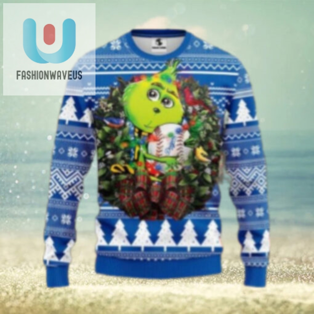 Grinch Hugging Dodgers Baseball Christmas Sweater 