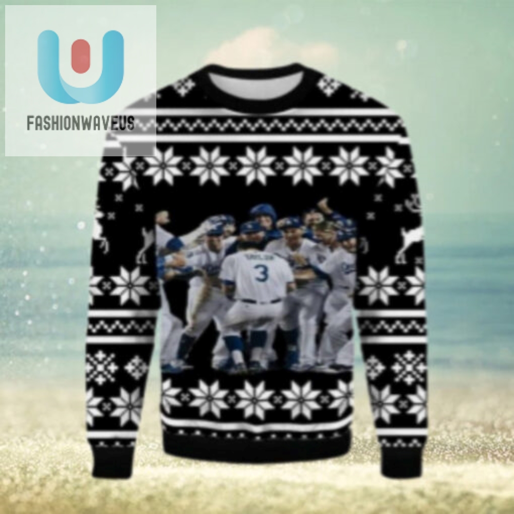 Dodgers Team Celebration Black Snowflake Ugly Sweater 