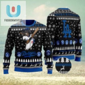 Dodgers Mascot Black Snowflake Ugly Christmas Sweater fashionwaveus 1 1