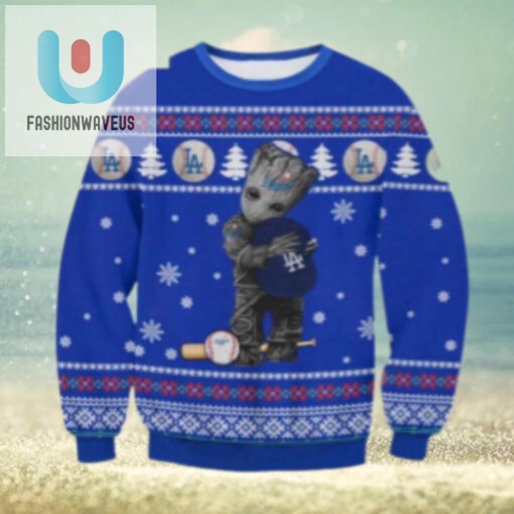 Dodgers Groot Hugging Baseball Christmas Ugly Sweater 