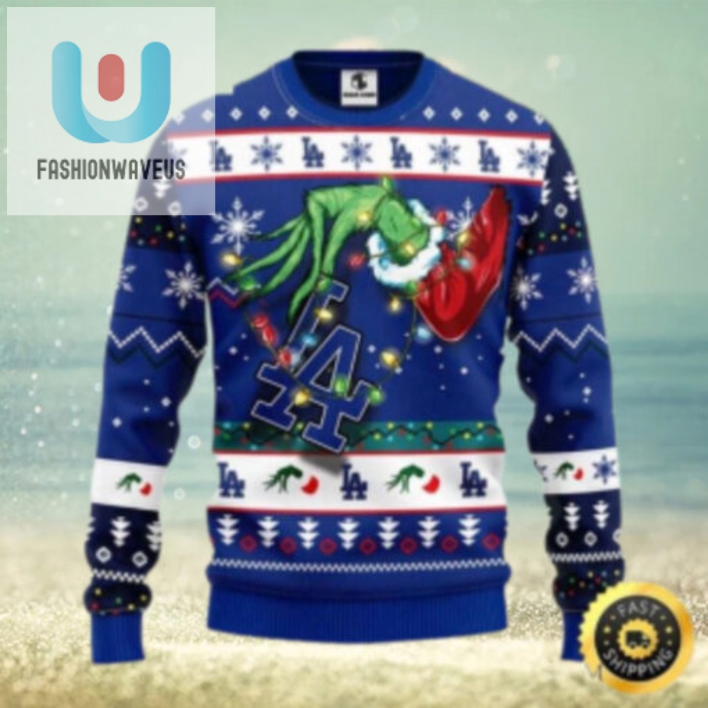 Dodgers Grinch Stealing Christmas Lights Ugly Sweater 