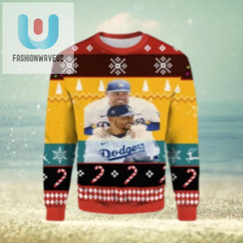 Dodgers Duo Fun Ugly Christmas Sweater  Red And Yellow Design 